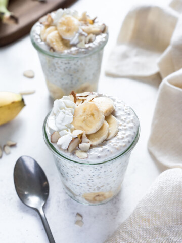 Overnight steel cut oats in a jar with banana on top