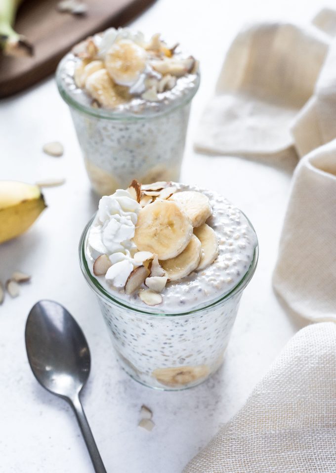 Overnight steel cut oats in a jar with banana on top