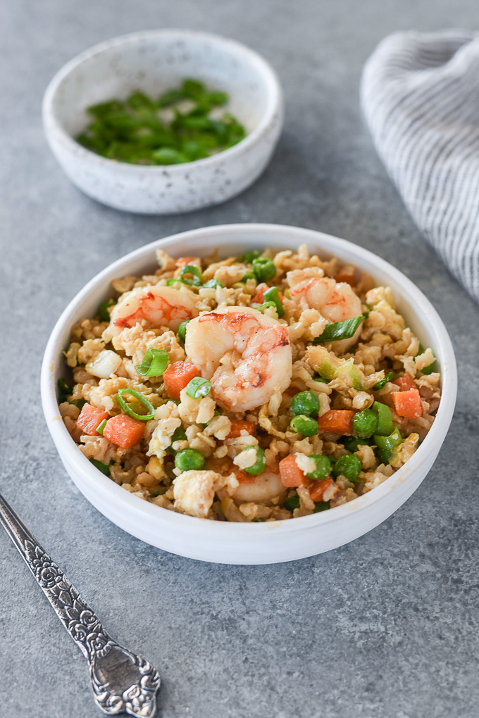 Shrimp fried rice in a bowl