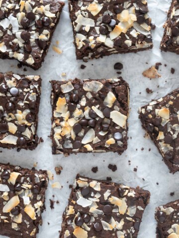 Coconut oil brownies on parchment paper