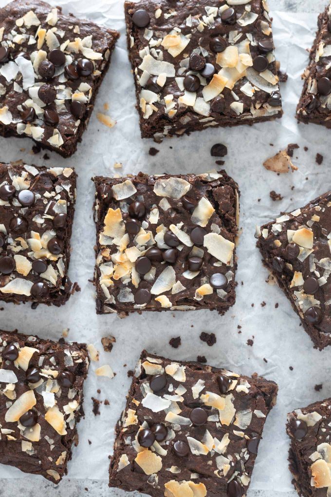 Coconut oil brownies on parchment paper