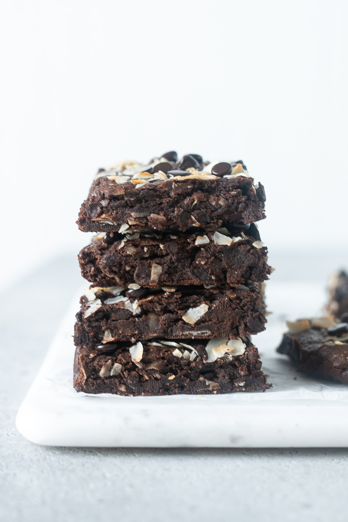 Stack of coconut brownies