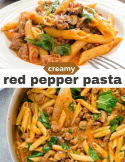 Creamy red pepper pasta short collage pin