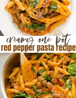 One pot creamy red pepper pasta recipe long collage pin