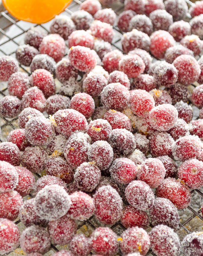 Sugared Cranberries on a wire rack