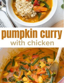 Pumpkin curry with chicken long collage pin