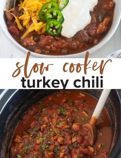 Slow cooker turkey chili long collage pin