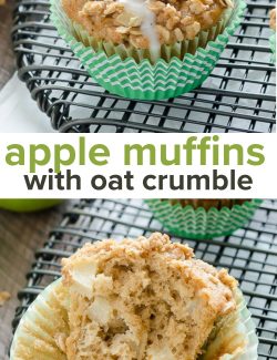 Apple muffins with oat crumble long collage pin