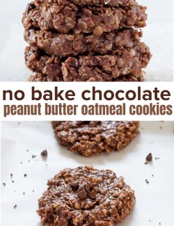 No bake chocolate peanut butter oatmeal cookies long collage pin