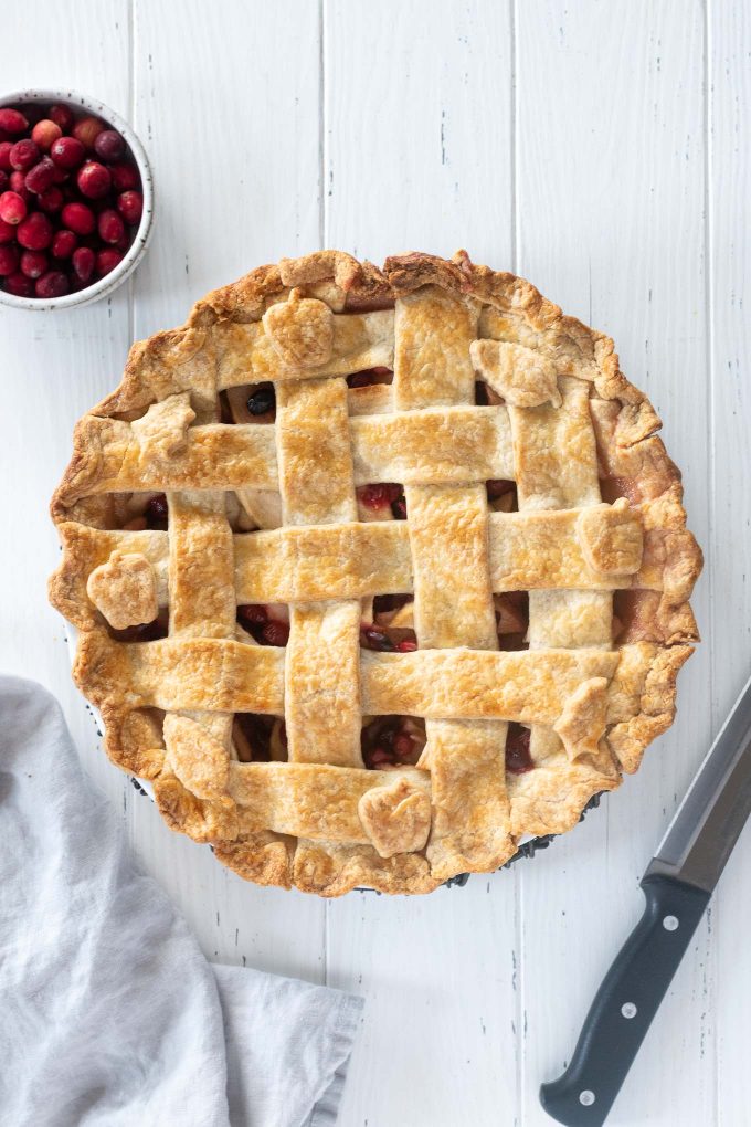 Apple cranberry pie with lattice pie crust