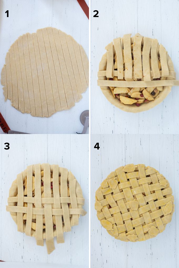 Roll and cut lattice pie crust and assemble pie