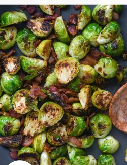 Pan fried brussels sprouts with bacon long pin