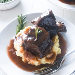 Instant Pot braised short ribs over mashed potatoes