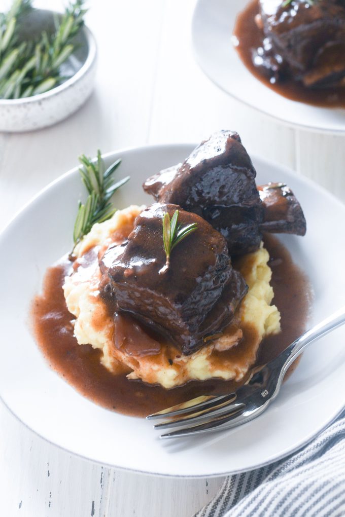 Instant Pot braised short ribs over mashed potatoes