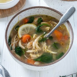 Chicken vegetable soup in a bowl