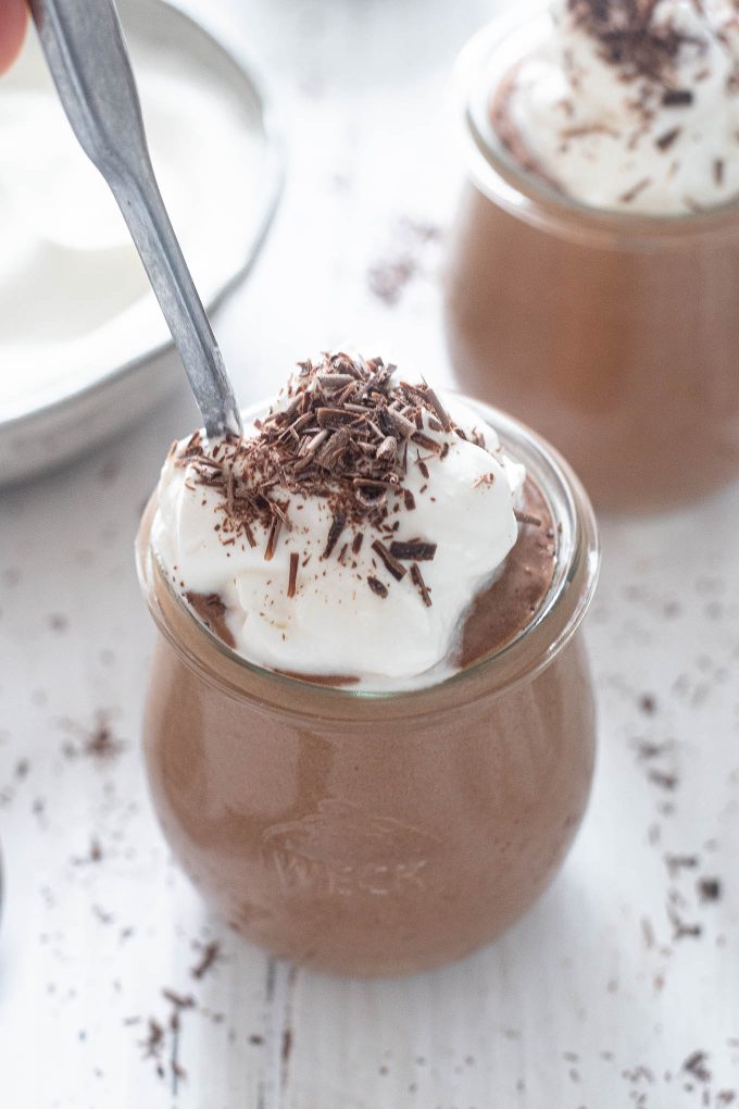 Easy Chocolate Mousse in a jar with whipped cream