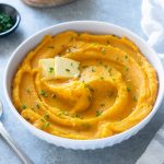 Mashed butternut squash in a bowl
