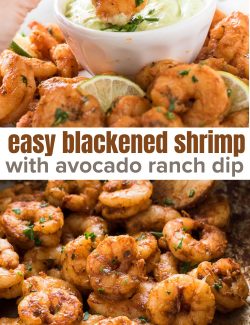 blackened shrimp with avocado ranch dressing collage pin