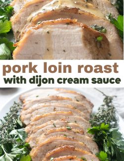 Pork loin roast with dijon cream sauce long collage pin