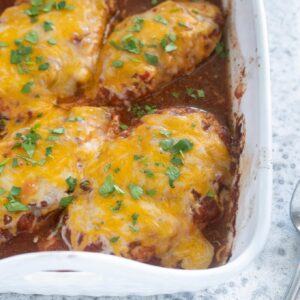 Baked salsa chicken with cheese and cilantro