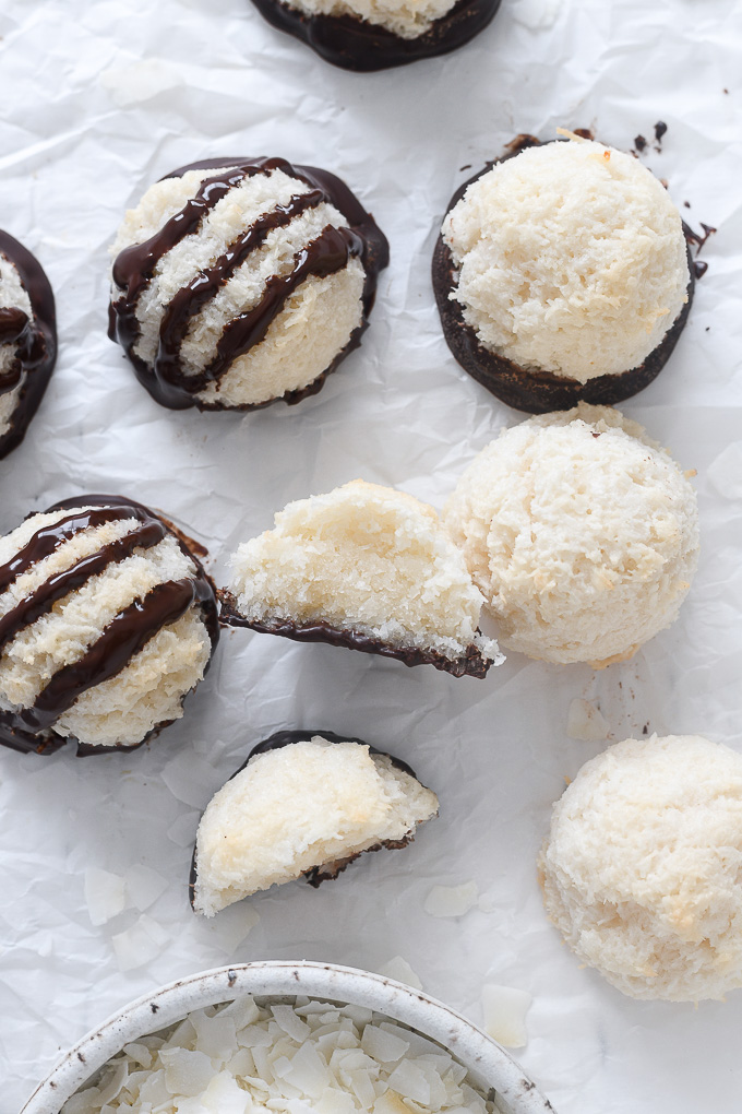 Gluten-free coconut macaroons on parchment paper