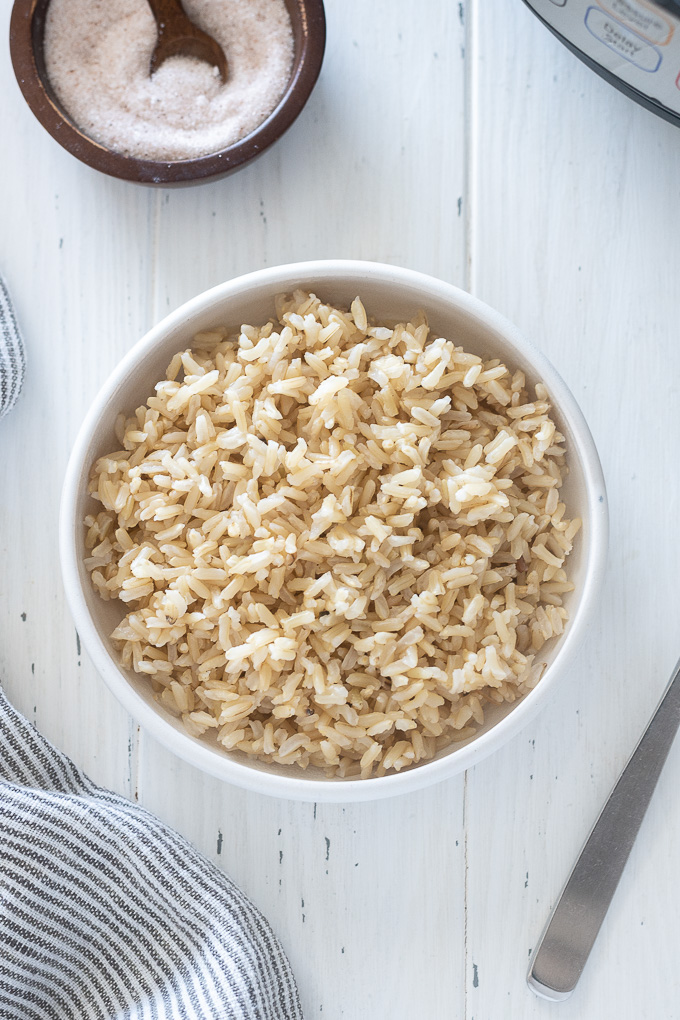 Small bowl of Instant Pot brown rice