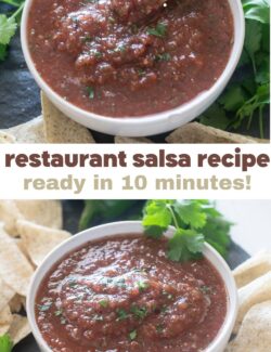 Restaurant salsa recipe long collage pin
