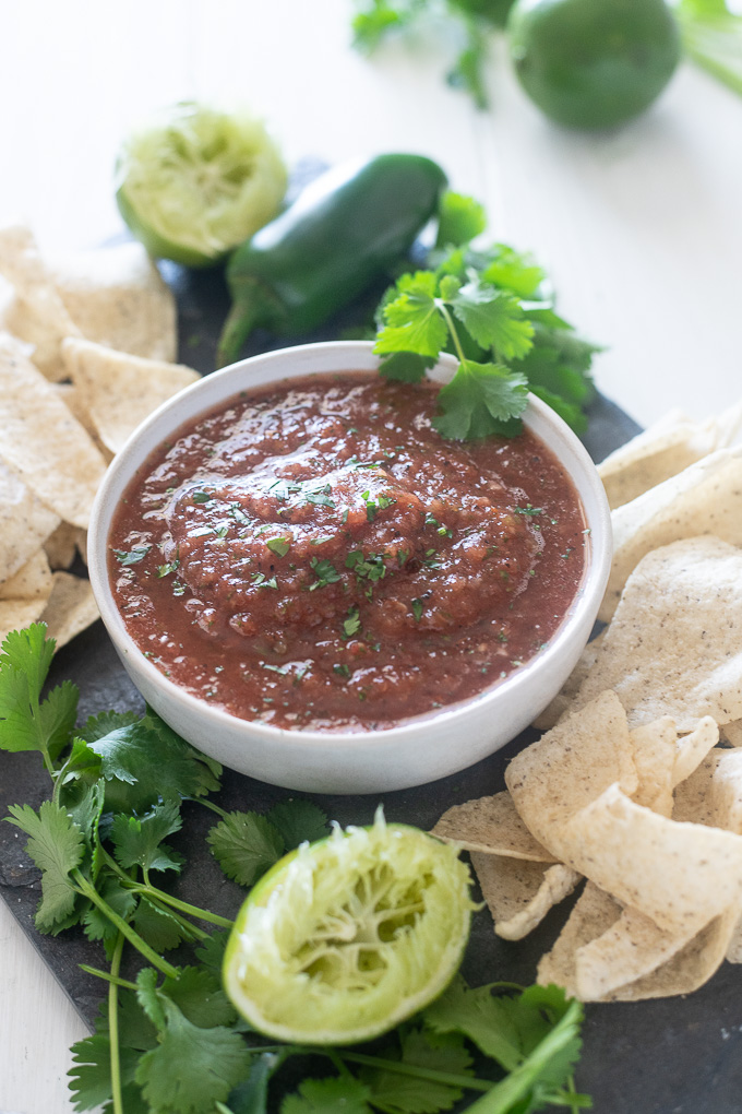 Restaurant salsa in a bowl with chopped cilantro on top