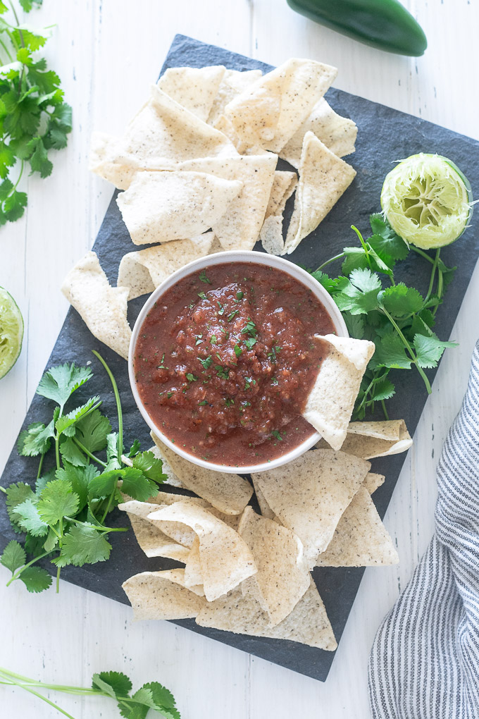 Homemade salsa with canned tomatoes in a bowl