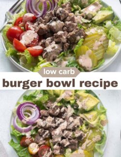 Low carb burger bowl recipe short collage pin