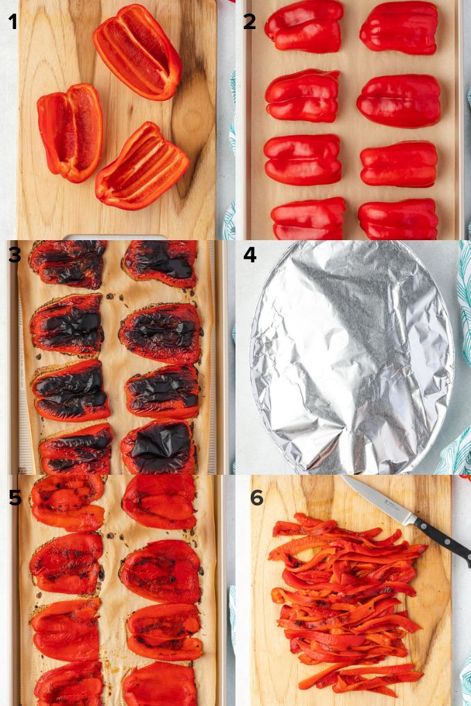 How to roast red peppers collage