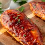 Air fryer bbq chicken breast on a cutting board