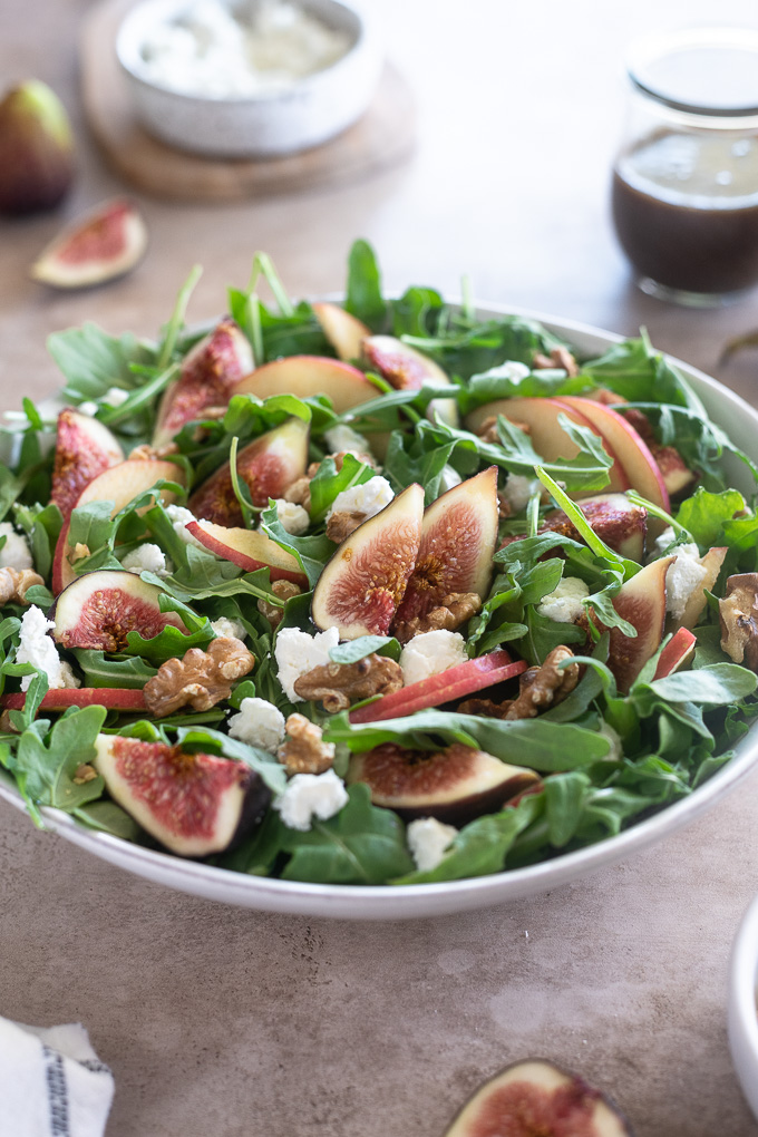 Apple fig salad in a bowl without dressing