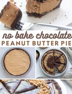 No bake chocolate peanut butter pie long collage pin