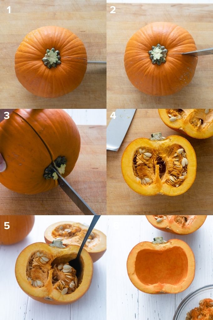 How to cut a pumpkin in half and remove seeds