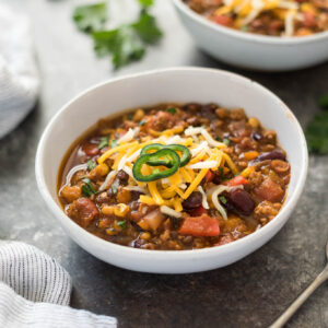 Pumpkin chili with turkey in a bowl