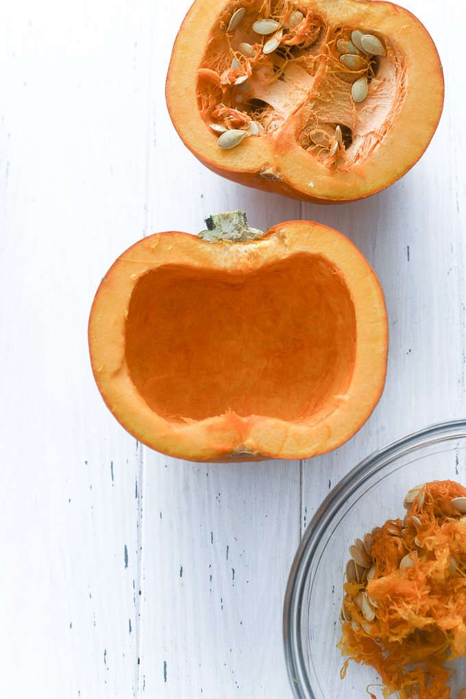 Halved pumpkin with seeds removed