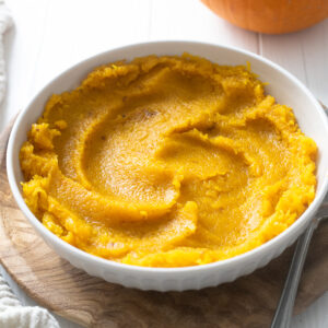 Homemade pumpkin puree in a bowl