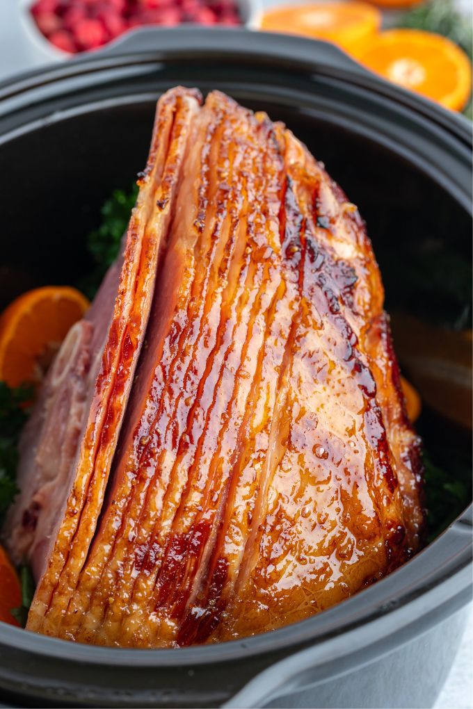 Maple glazed ham in a slow cooker