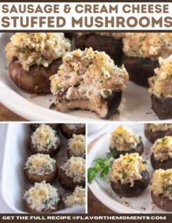 Sausage and cream cheese stuffed mushrooms short collage pin