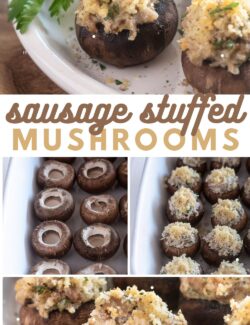 Sausage stuffed mushrooms long collage pin