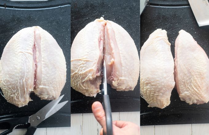 split chicken breast with kitchen shears