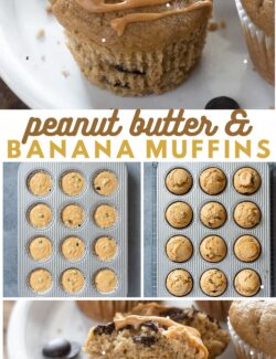 Peanut butter and banana muffins long collage pin