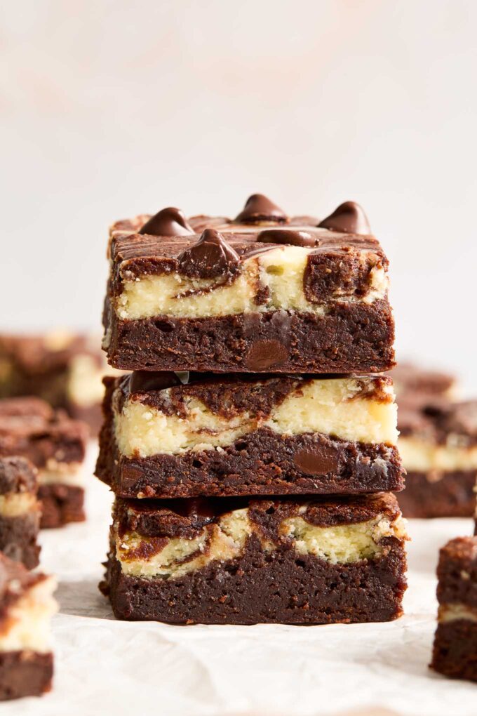 Stack of cheesecake brownies