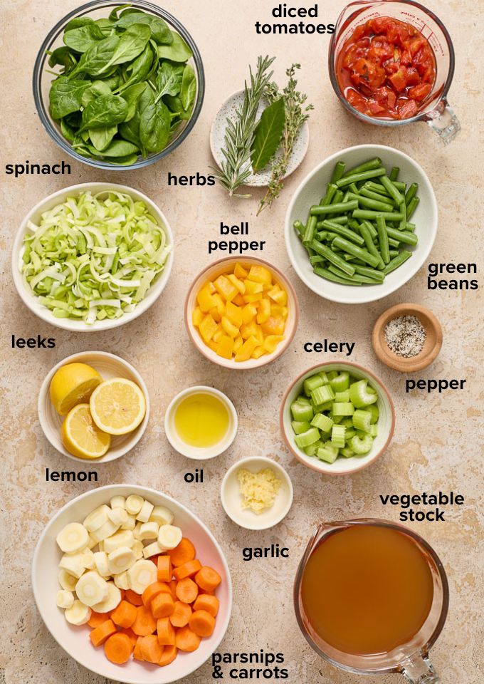 Instant Pot Vegetable Soup recipe ingredients.