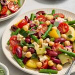 Mediterranean bean salad on a plate.
