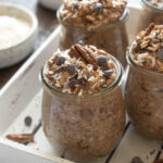 German chocolate overnight oats in jars.