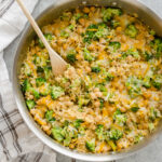 Chickpea casserole in a skillet.