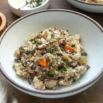 Crockpot chicken and wild rice casserole in a bowl.