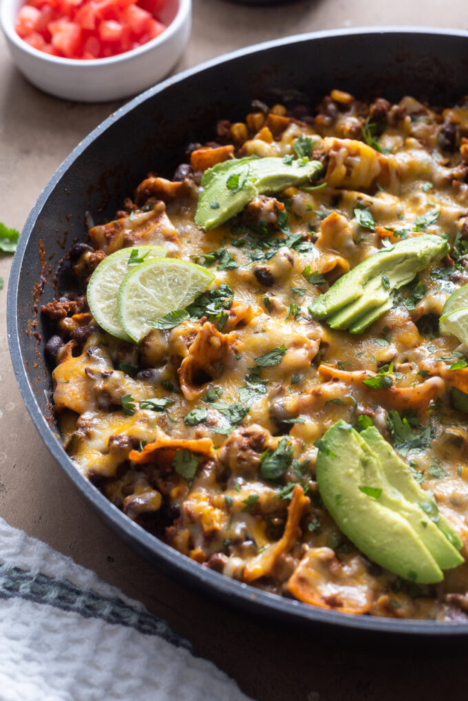 Enchiladas skillet with ground beef.
